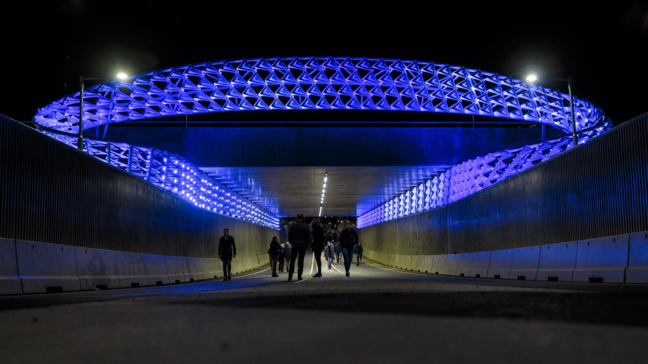 Zwerm lichtkunstwerk tijdens opening op 18 september 2019